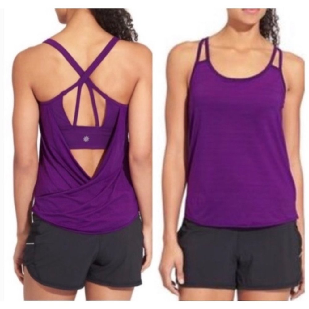 Athleta Women's Full Force Tank Top Open Back Built in Bra Purple Size Large
